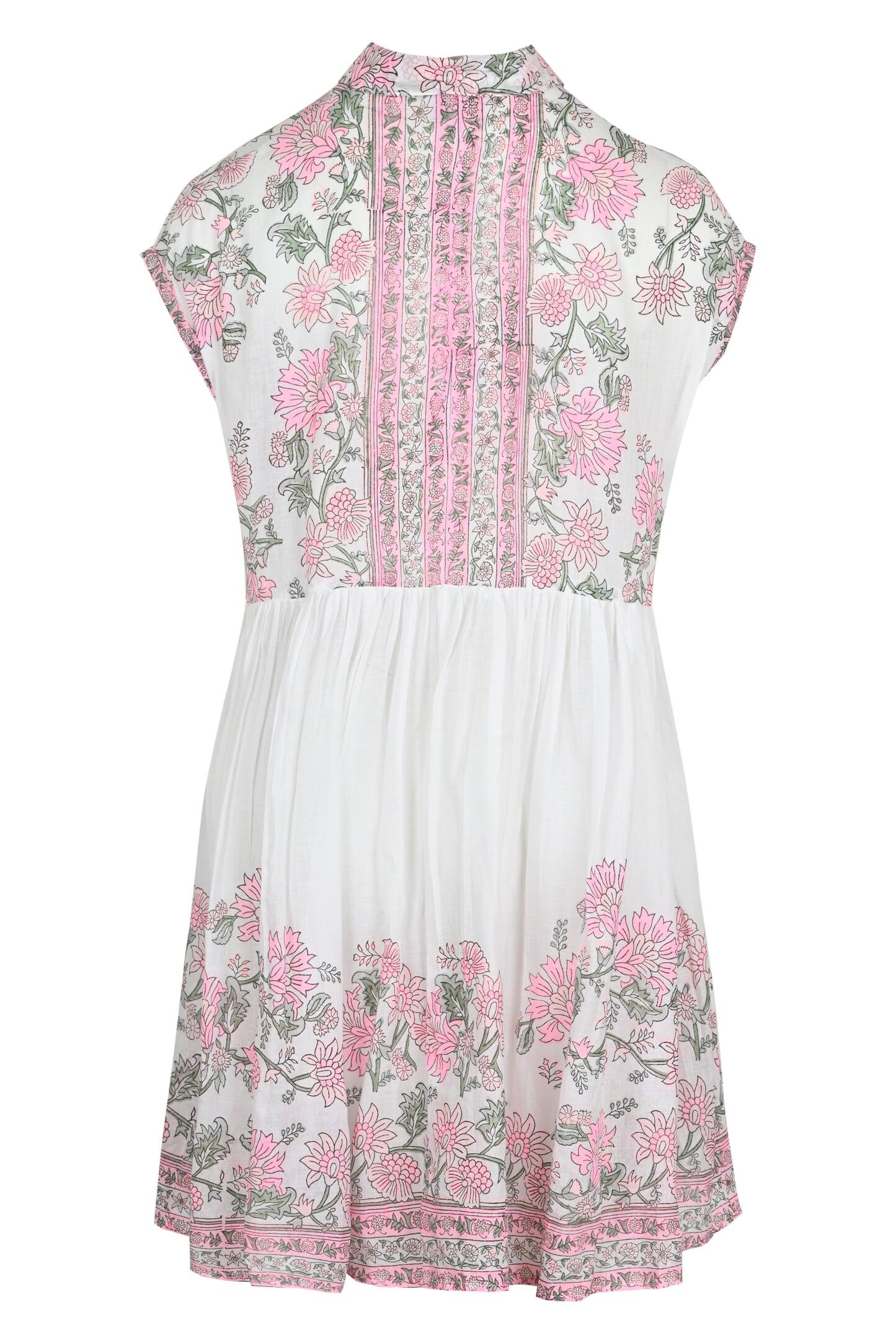 Poncho Shirt Dress Rose Border Block Print With Slip White/Lipstick