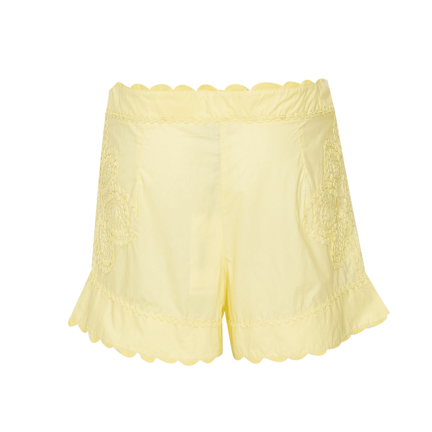 Load image into Gallery viewer, Poplin High Waisted Shorts with Ric Rac Embroidery Lemon
