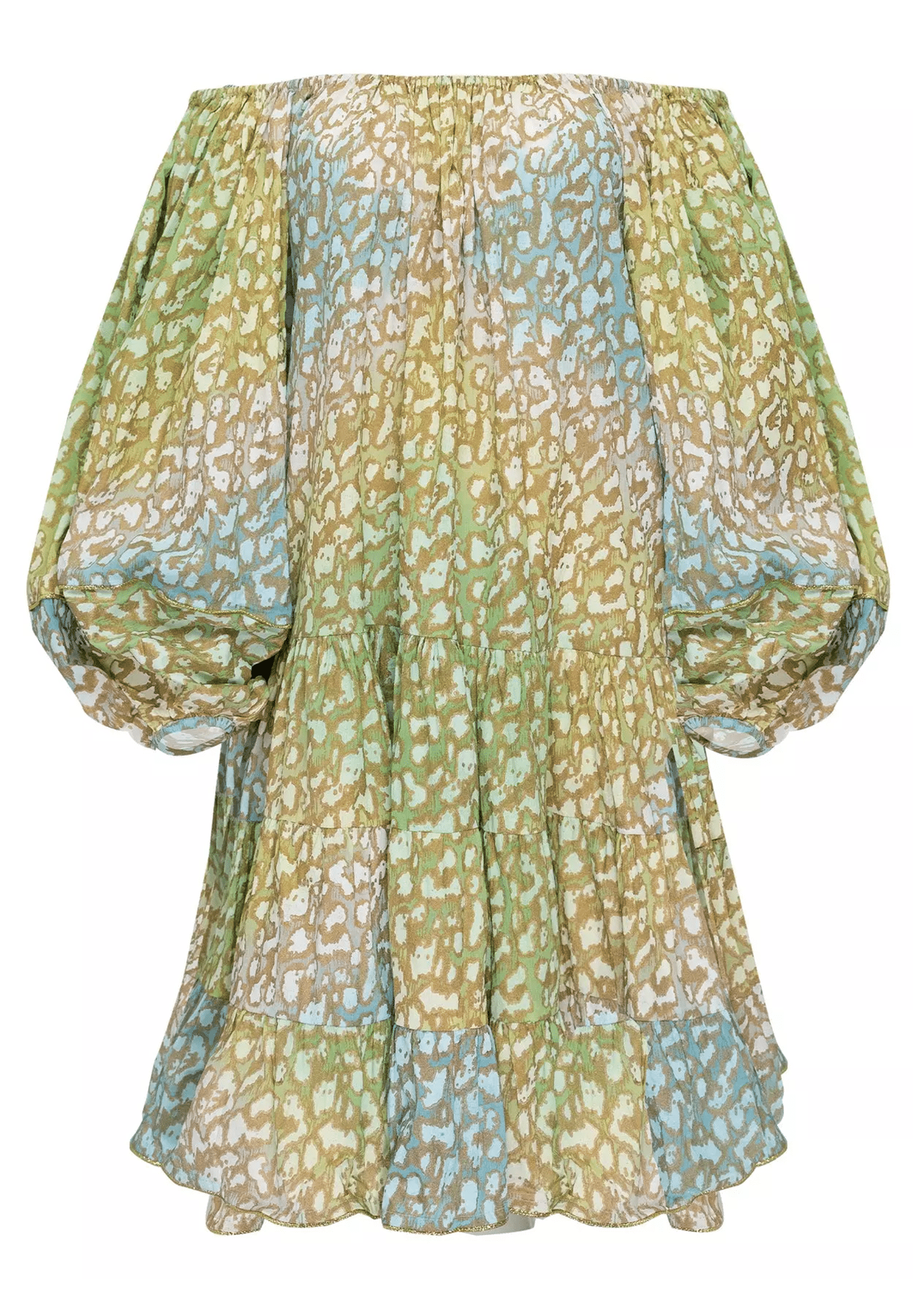 Tie Dye Boho Layer Dress With Snow Leopard Print Green Lime/Turq