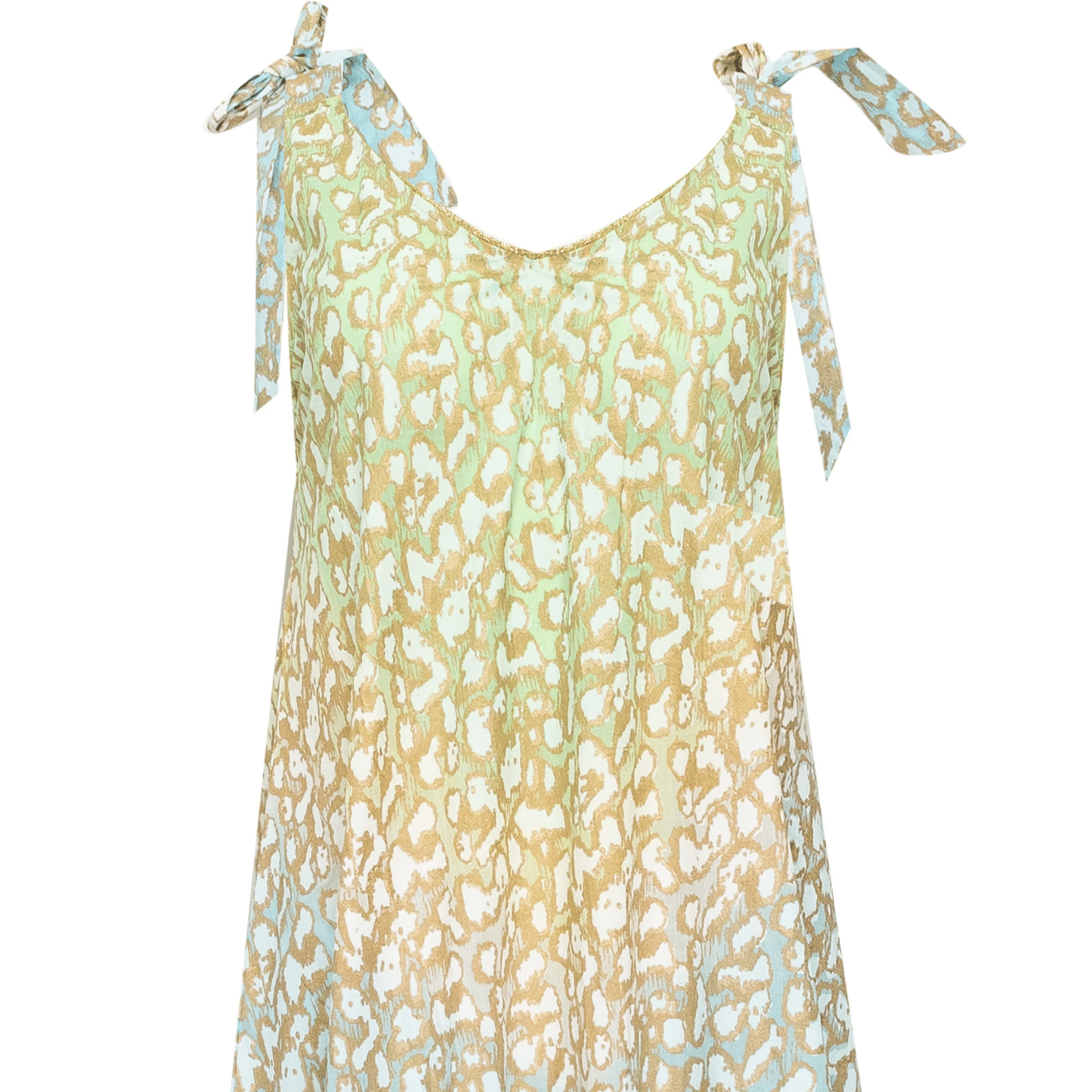 Load image into Gallery viewer, Tie Dye V-Neck Maxi Dress With Snow Leopard Print Green Lime/Turq
