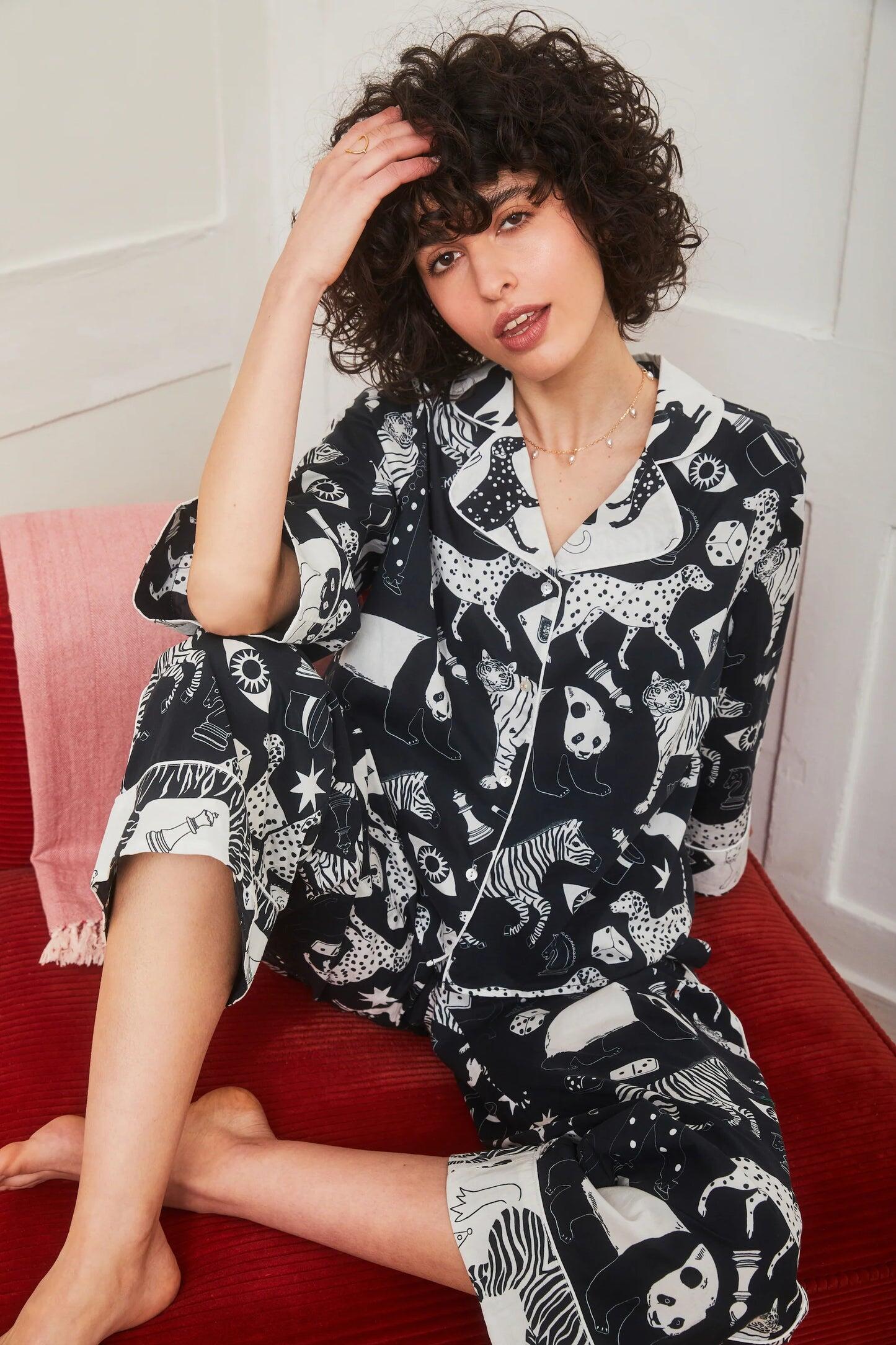 Swing Sleeve PJ Set Black & White - Pajama
