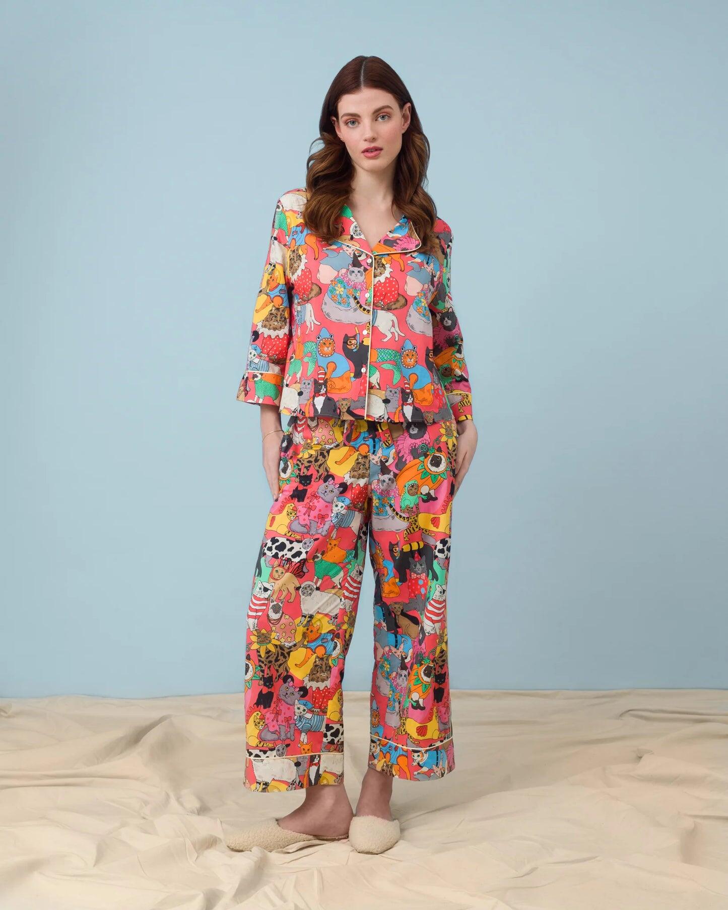 Fancy Dress Cats Pyjama Set Coral - Pajama