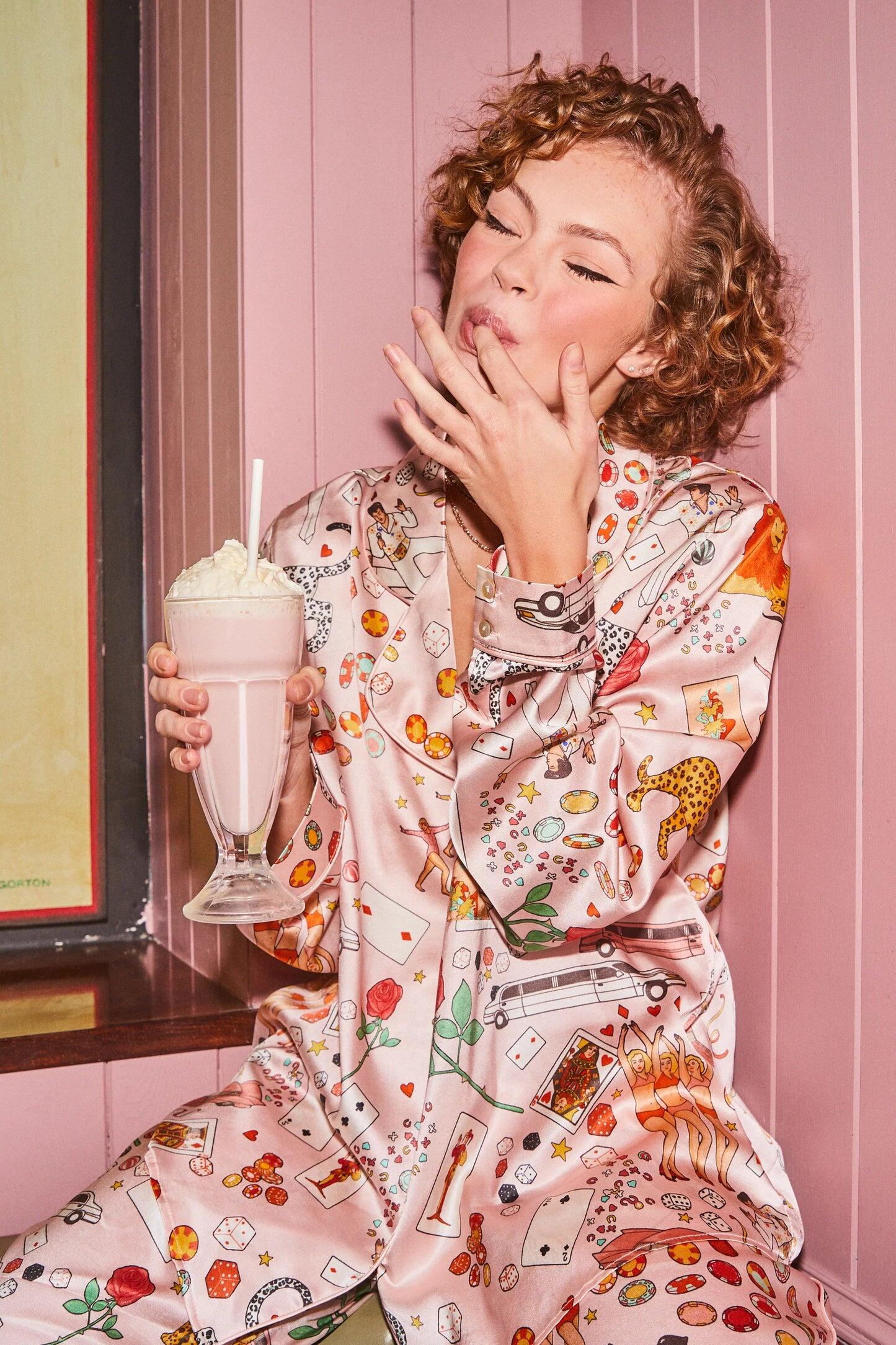 One Night In Vegas Silk Pyjamas Pale Pink - Pajama