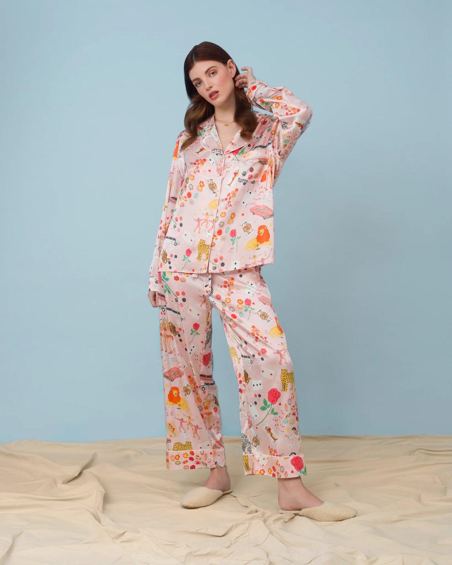 One Night In Vegas Silk Pyjamas Pale Pink - Pajama