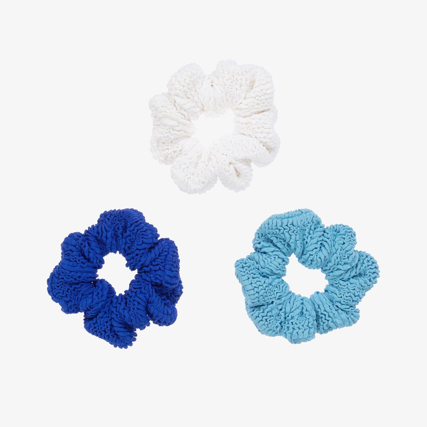 3 Pack Kids Scrunchies Royal Blue/Sky Blue/White