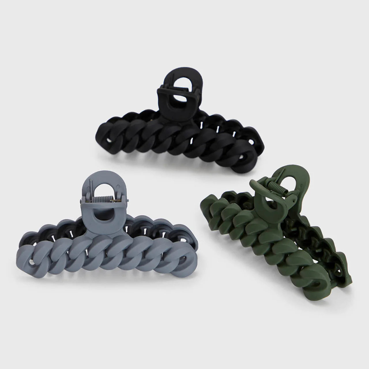 Eco-friendly Chain Claw Clip 3pcs Black/Moss - ONE SIZE - Hair Accesories