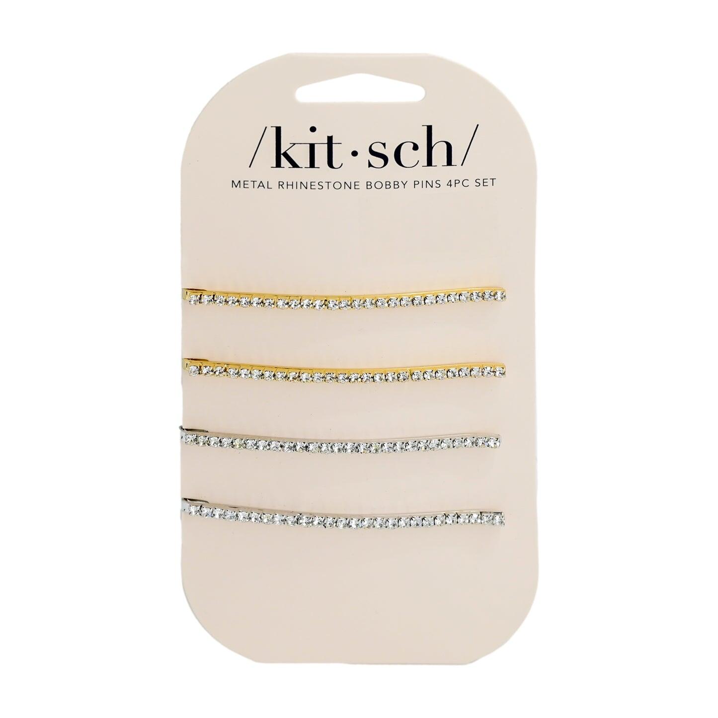 Metal Rhinestone Bobby Pins 4pcs Gold & Silver - ONE SIZE - Hair Accessories