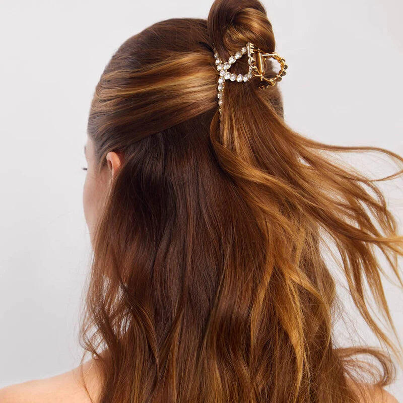 Metal Rhinestone Claw Clip Gold - ONE SIZE - Hair Accesories