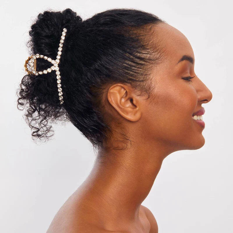 Metal Rhinestone Claw Clip Gold - ONE SIZE - Hair Accesories