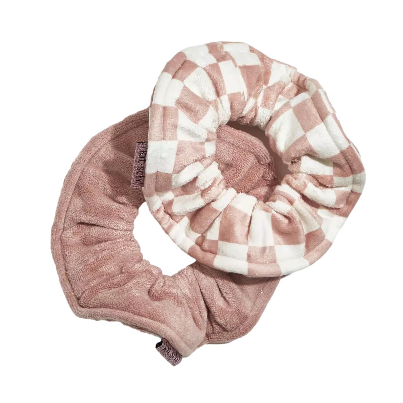 Microfiber Quick-Dry Towel Scrunchies 2pcs Terracotta Checker - ONE SIZE - Hair Accessories