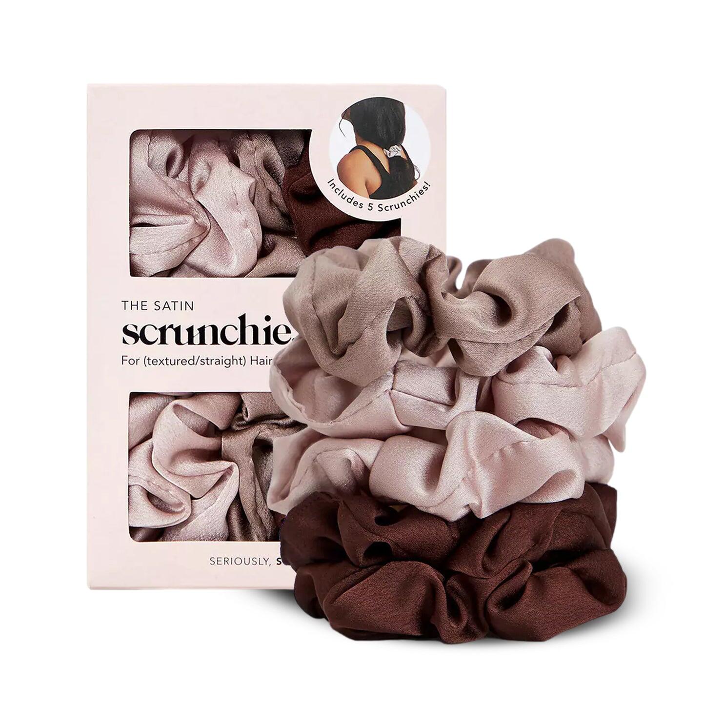 Satin Scrunchies 5pc Cameo - Hair Accessories