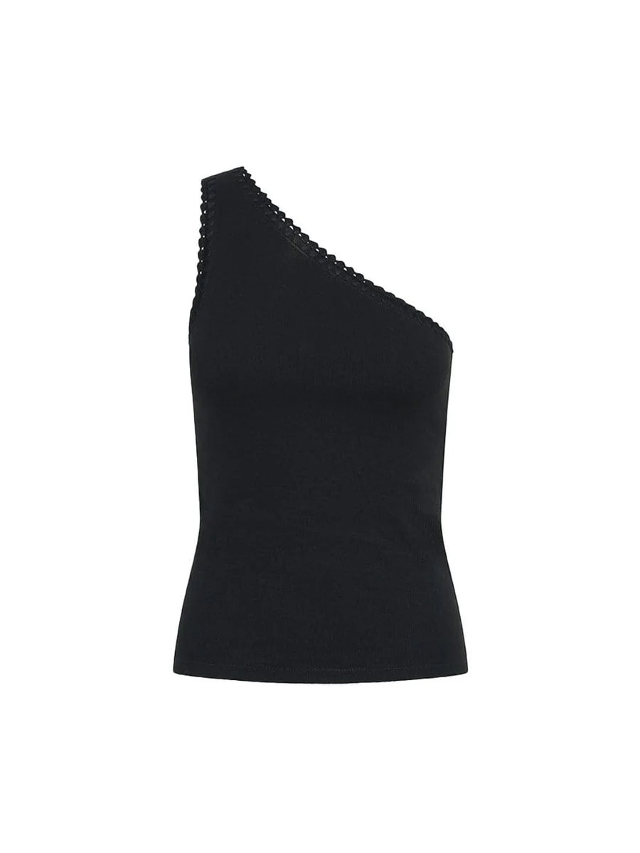 Tallulah One Shoulder Tank Black