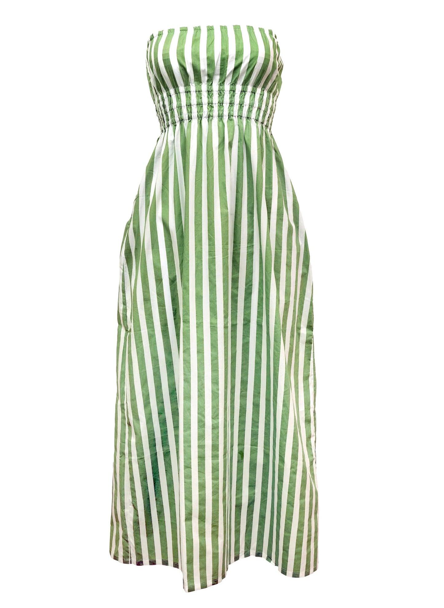 Le Bon Midi Dress Bayou Stripe - Sage - Dress