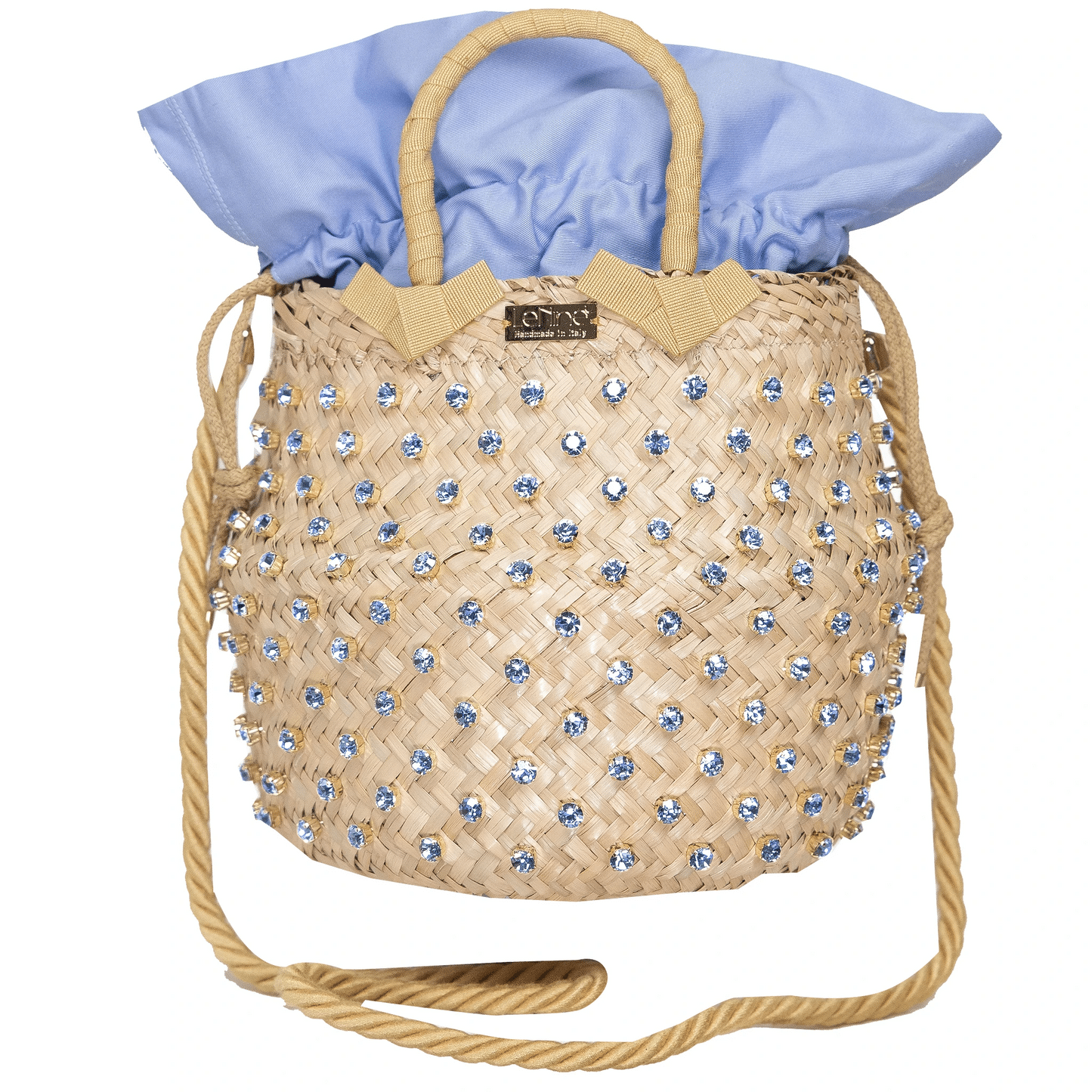 Straw Beach Bag with Crystals - Shoulder Bag
