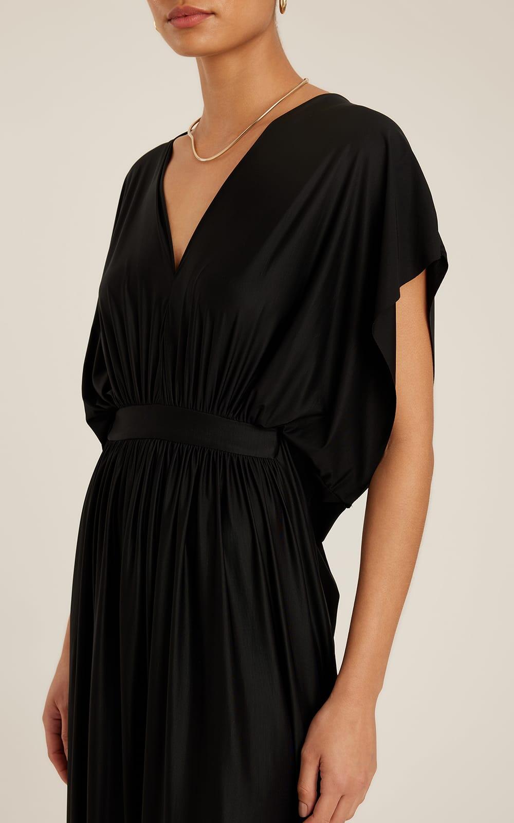 Ruched V Neckline Dress Black - Dress