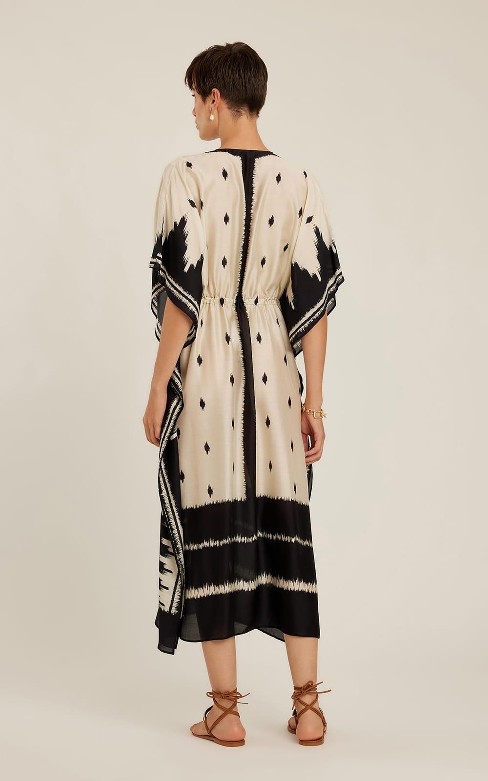 V Neckline Kaftan Black Ikat