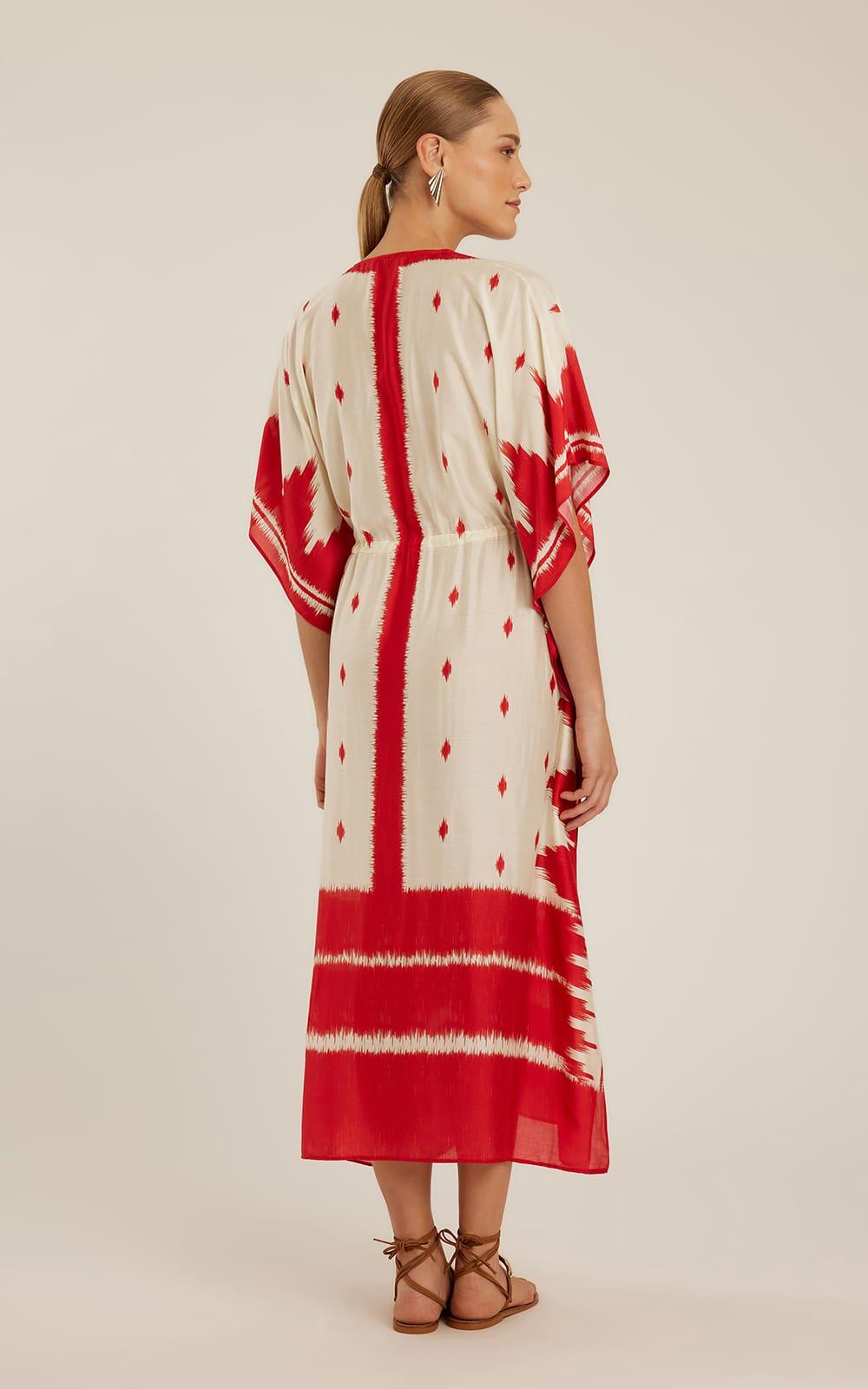 V Neckline Kaftan Red