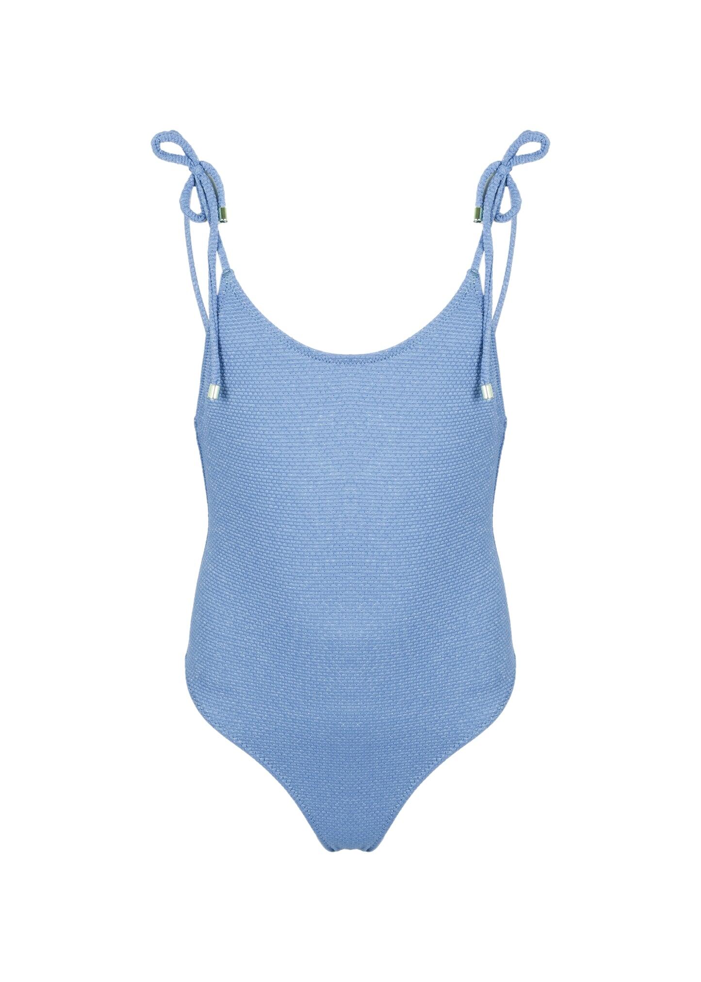 One Piece Swimsuit Lurex and Ties Light Blue