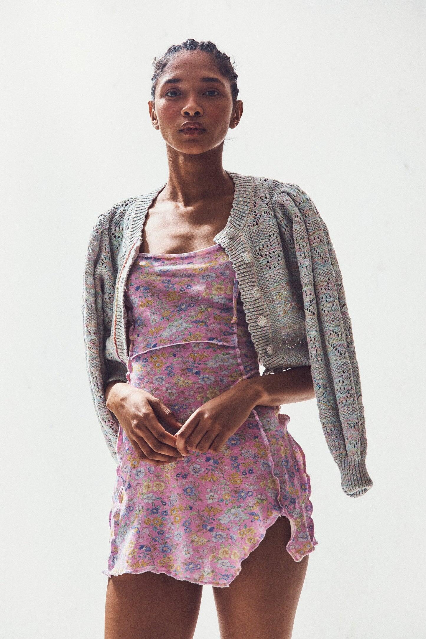 Lata Cropped Cardigan Pastel Rainbow - Cardigan