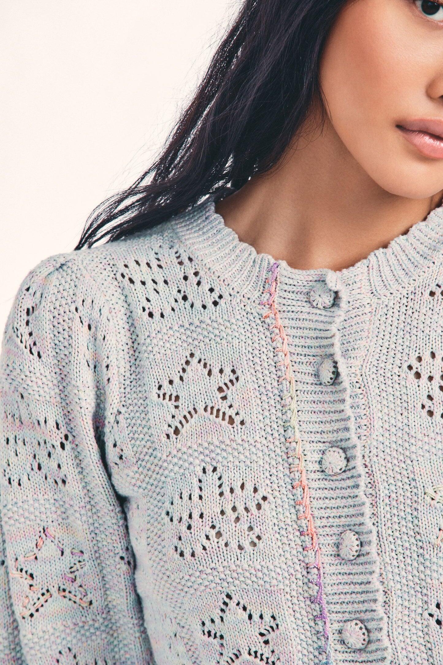 Lata Cropped Cardigan Pastel Rainbow - Cardigan