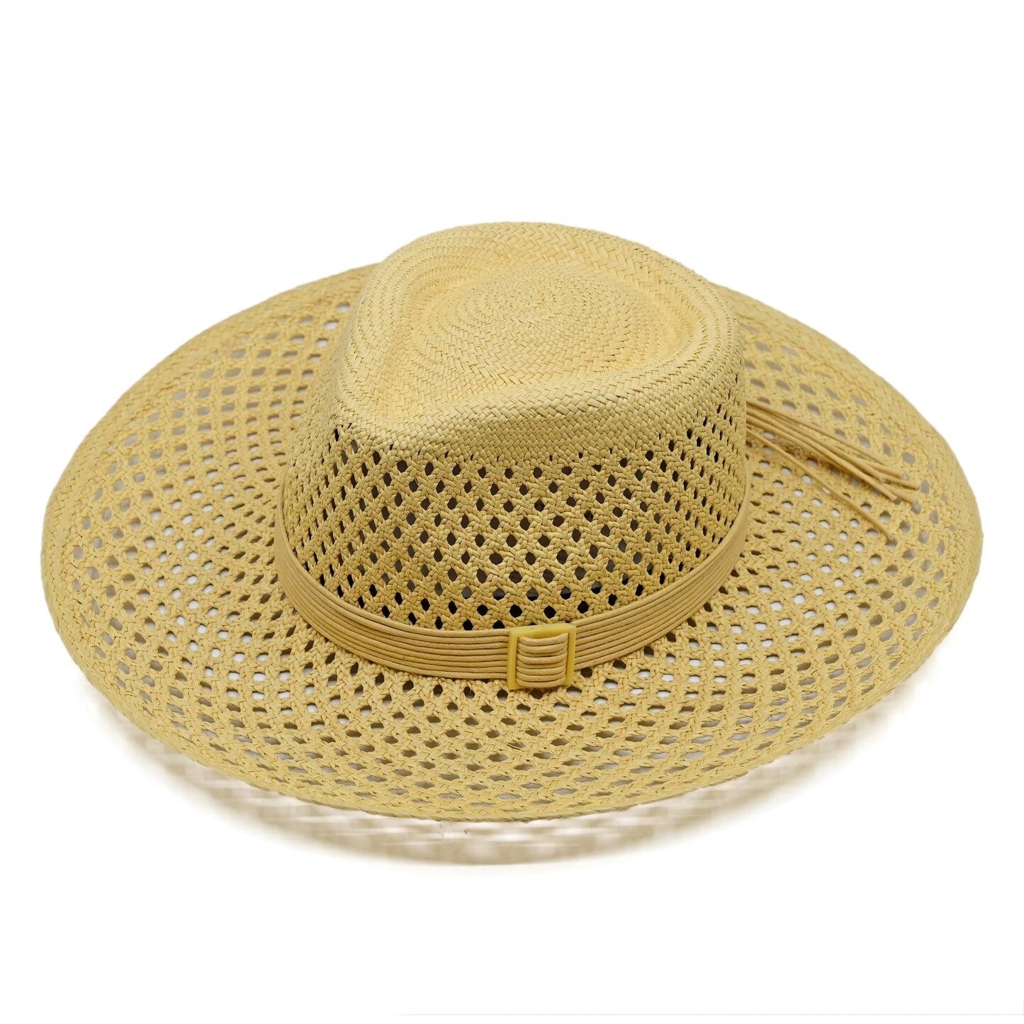 Lucia Diamanete Vent Wide Brim Wheat Hat With Tagua Buckle Cord - Hat