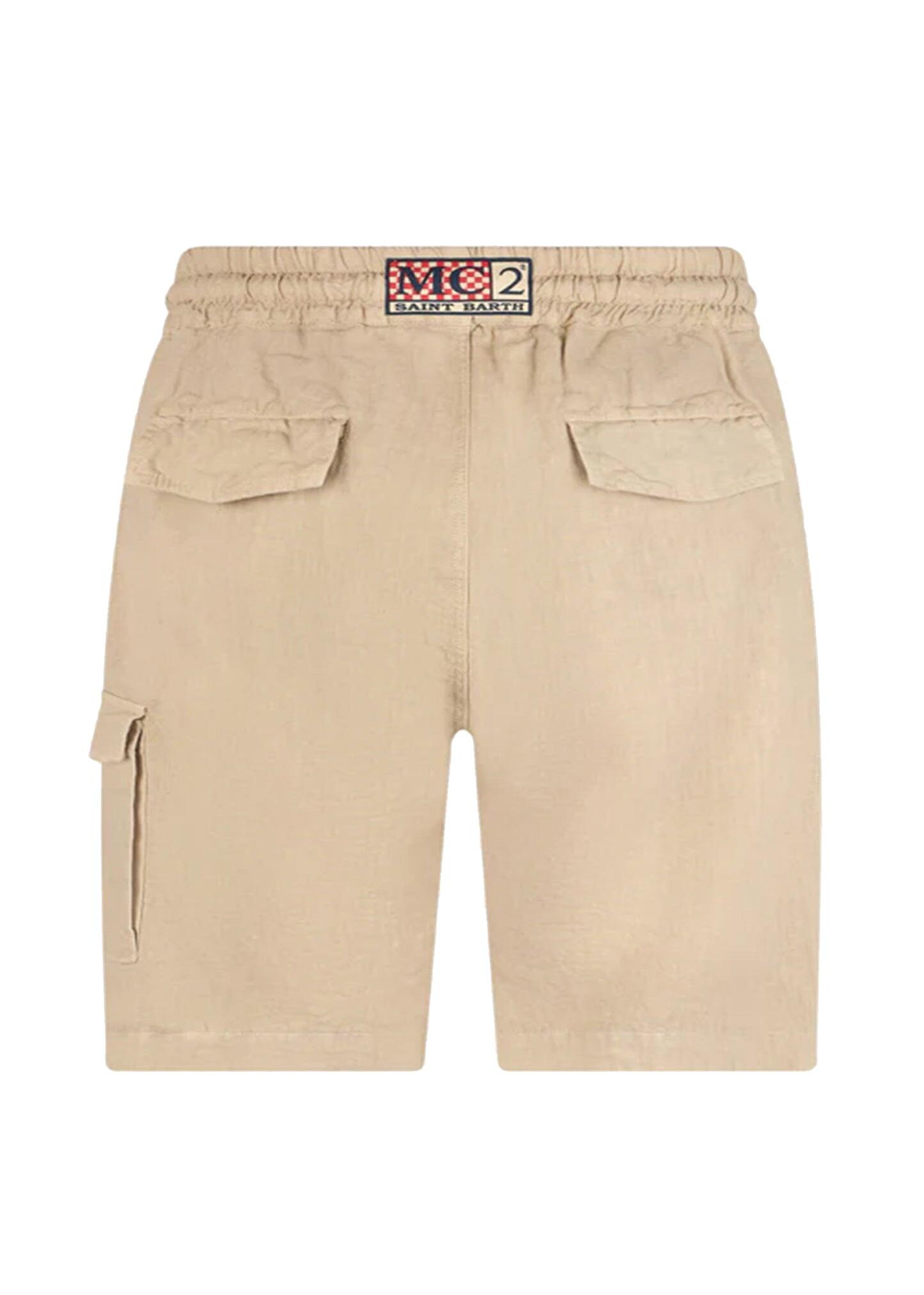 Beige Linen Bermuda Shorts - Shorts