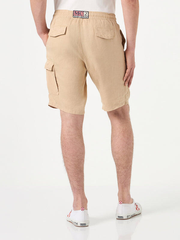 Beige Linen Bermuda Shorts - Shorts