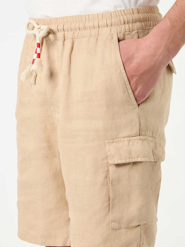 Beige Linen Bermuda Shorts - Shorts