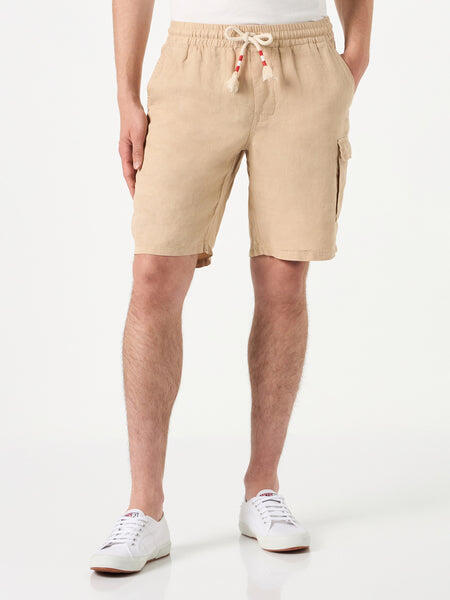 Beige Linen Bermuda Shorts - Shorts