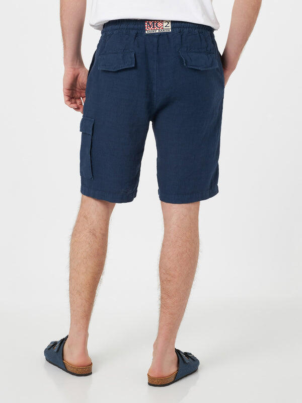Marine Blue Bermuda Linen Short - Shorts