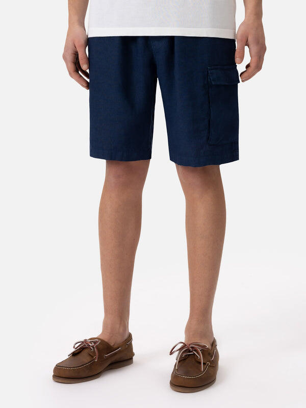 Marine Blue Bermuda Linen Short - Shorts