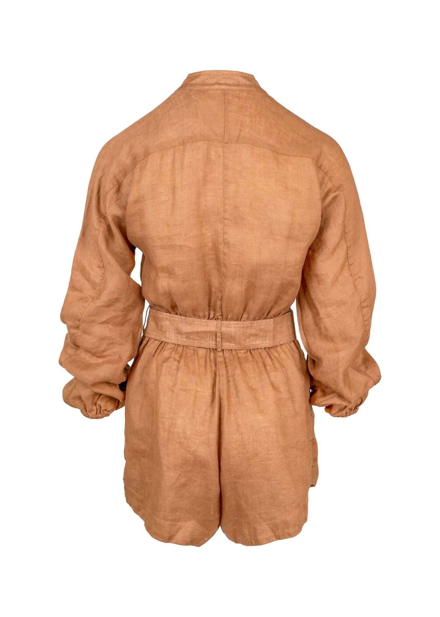 Hanniel Overall Linen Romper Camel