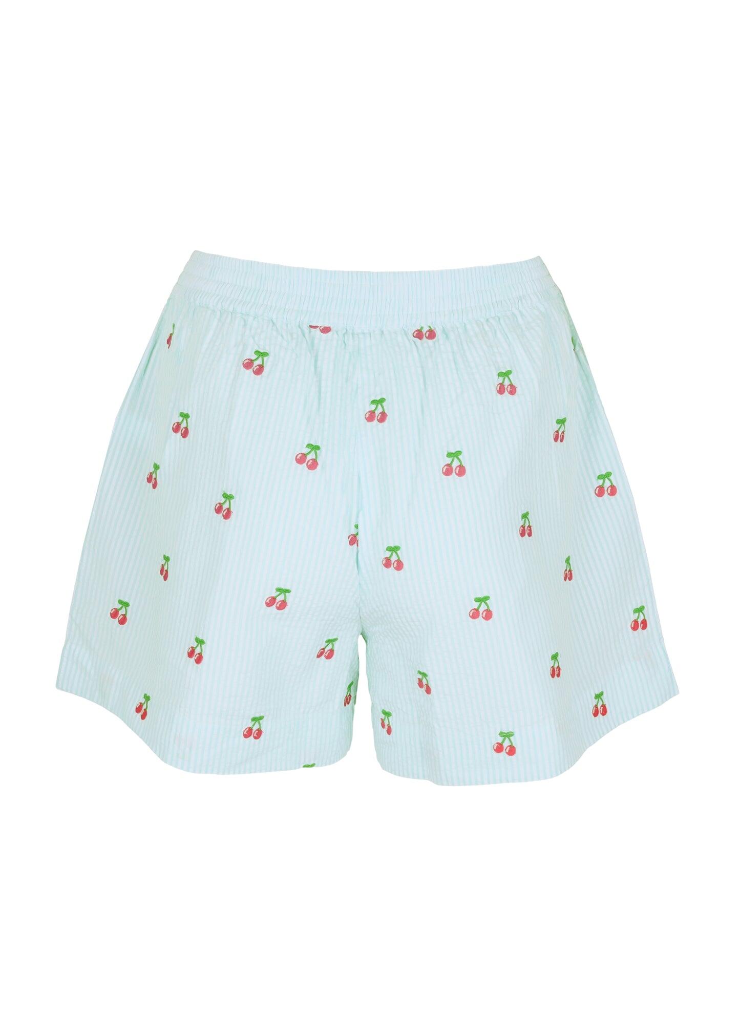 Meave Pull Up Shorts Seersucker Stripes Cherry