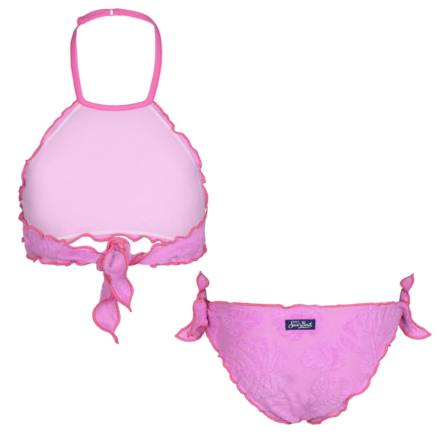 Hope Frou Frou Girls Bikini Terry Embossed Leaf Pink - Girls Bikini