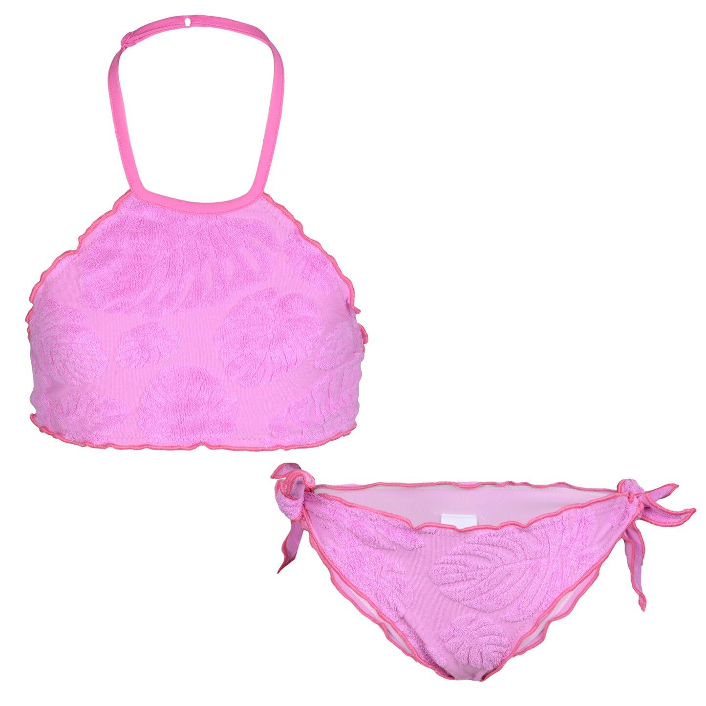 Hope Frou Frou Girls Bikini Terry Embossed Leaf Pink - Girls Bikini