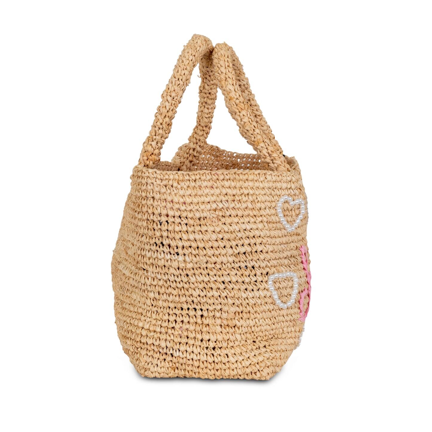 Raffia Beach Mid-Pearl Heart White & Pink - ONE SIZE - Bag