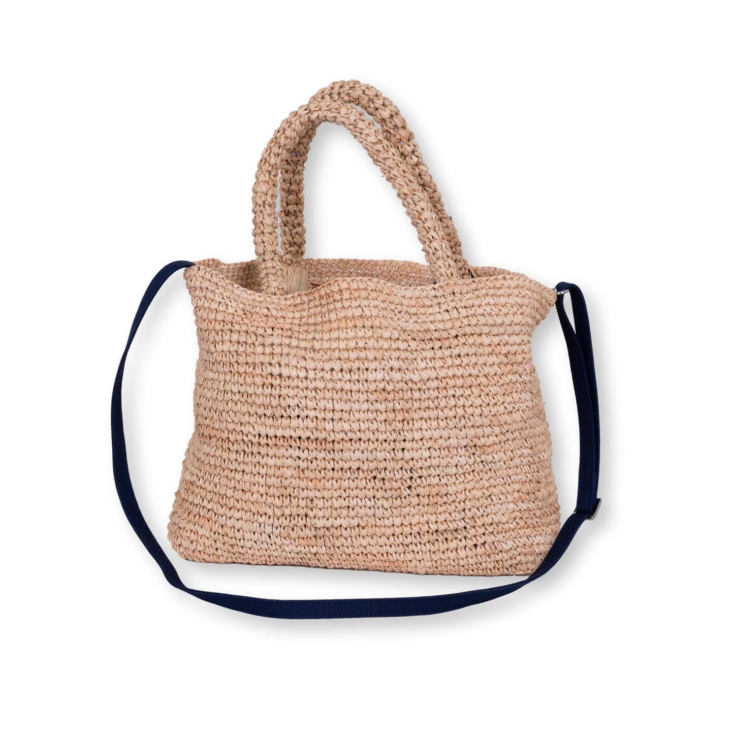 Raffia Beach Bag Red Pearl Heart & Blue Logo - ONE SIZE - Bag
