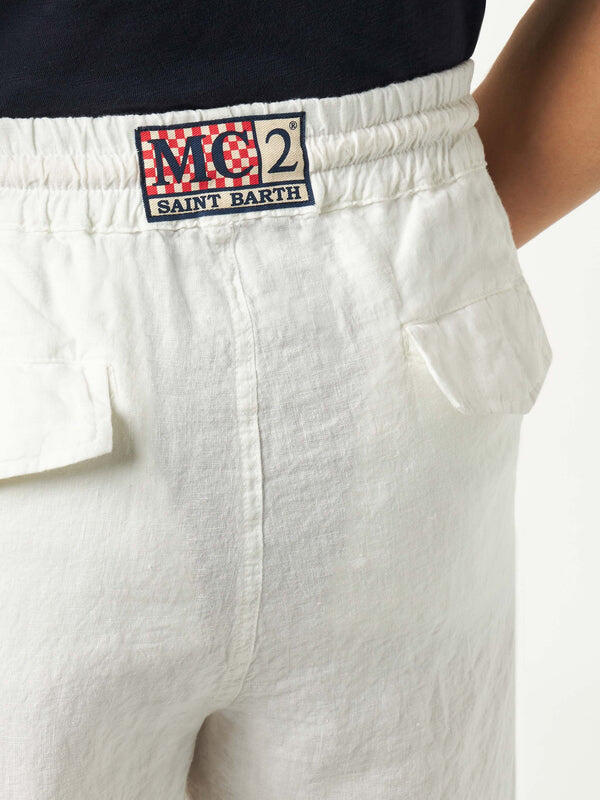 White Bermuda Linen Short - Shorts