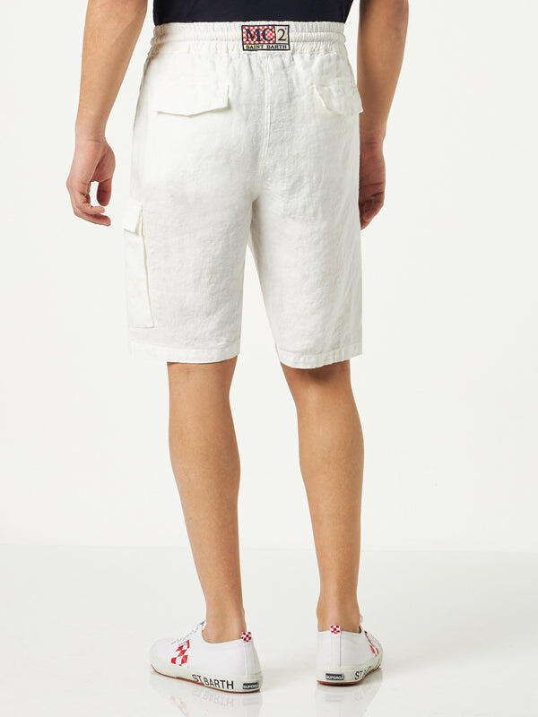 White Bermuda Linen Short - Shorts