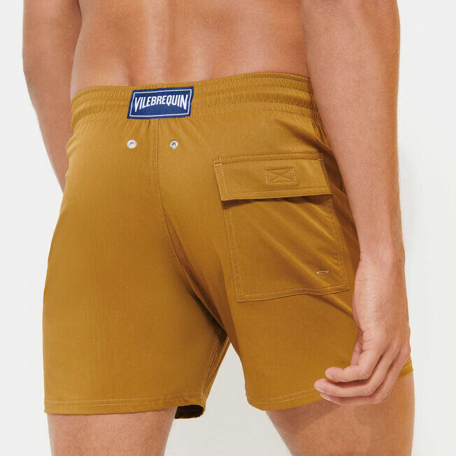 Men Stretch Short Swim Shorts Solid Dark Beige - Men’s Swim Shorts