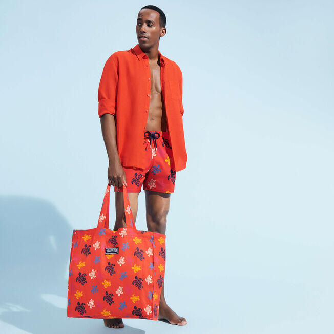 Men Stretch Swim Shorts Ronde des Tortues Multicolores Poppy Red - Men’s Swim Shorts