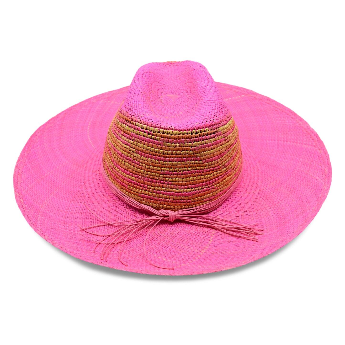 Milano Clasico Wide Brim Bubblegum Pink Hat With Orange Crochet - Hat