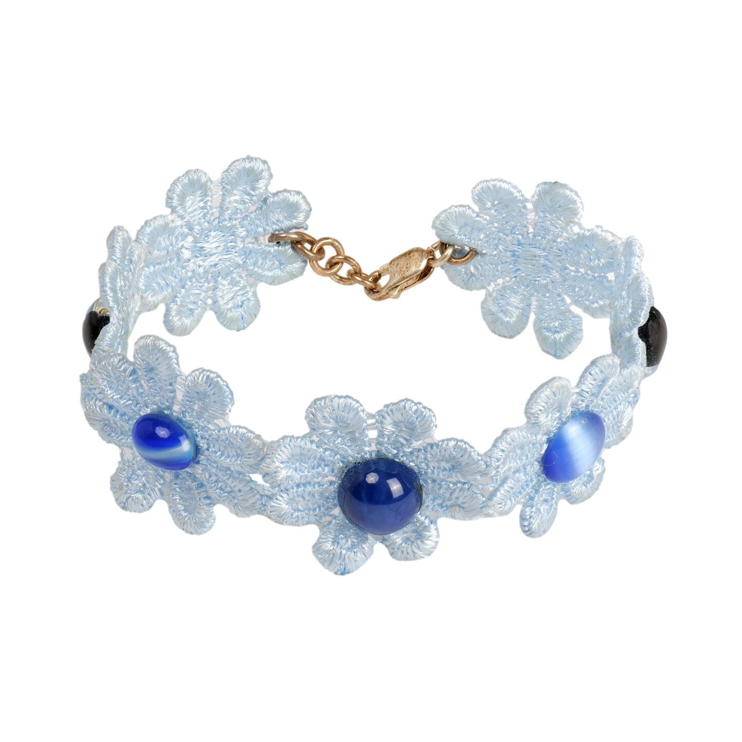 Cotton Light Blue Bracelet With Navy Stone