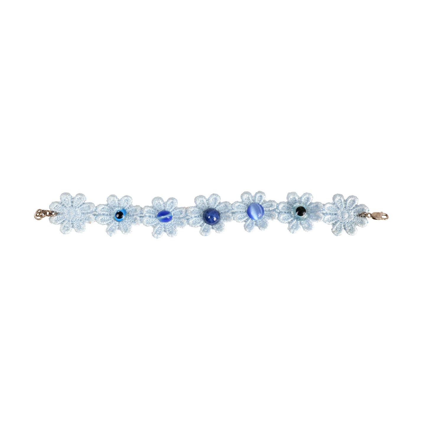 Cotton Light Blue Bracelet With Navy Stone