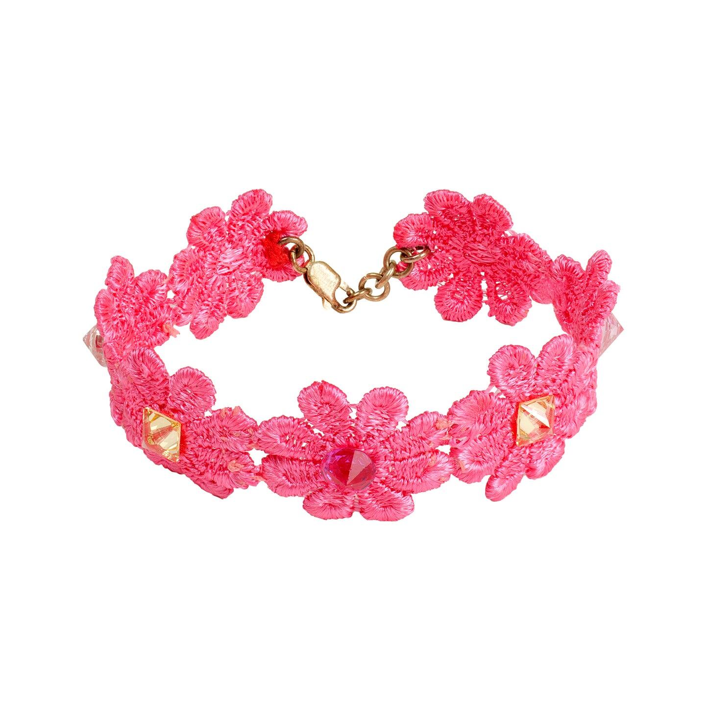 Cotton Bracelet Pink Flower