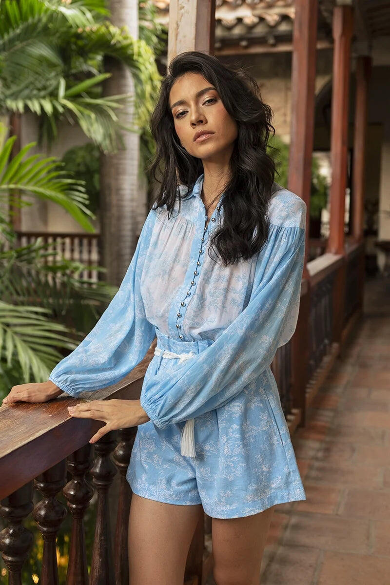 Beatriz Long Sleeves Top Blue - ONE SIZE - Top