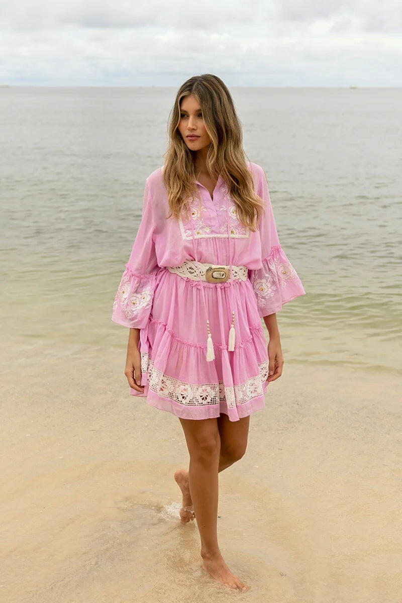 Cecilia Short Dress Pink Off White - ONE SIZE - Dress