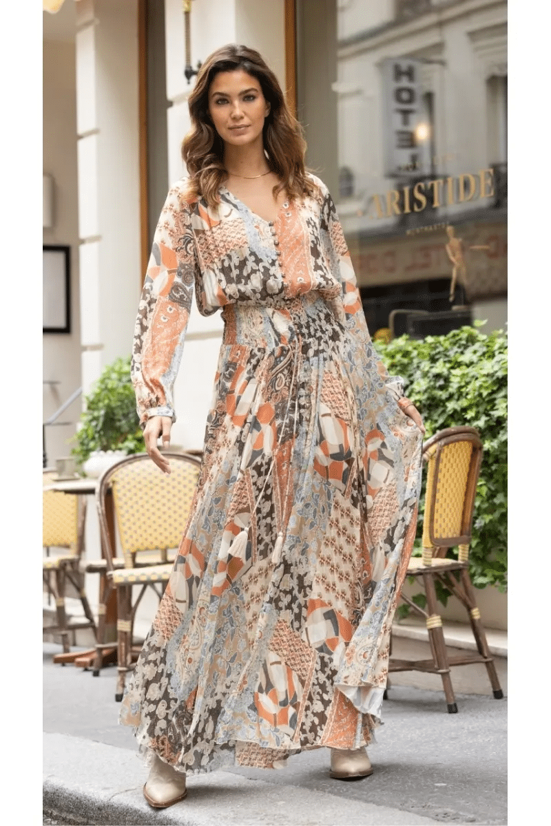 Angelique Long Dress Beige Mix - ONE SIZE - Dress