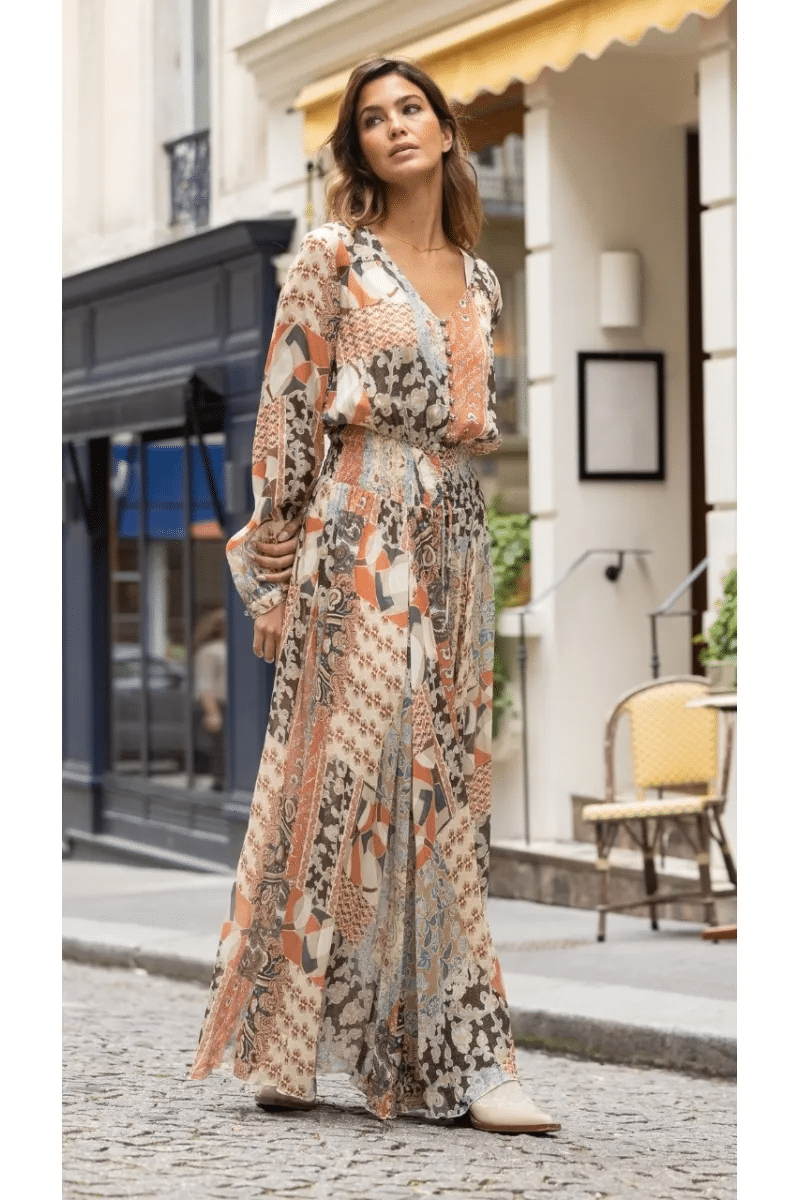 Angelique Long Dress Beige Mix - ONE SIZE - Dress