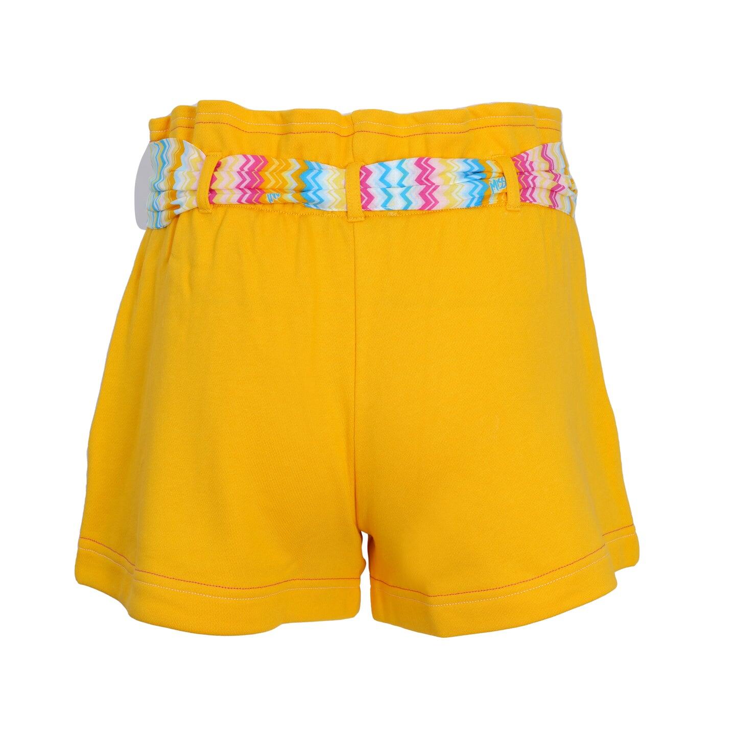 Orange Shorts With Zigzag Printed Belt For Girls